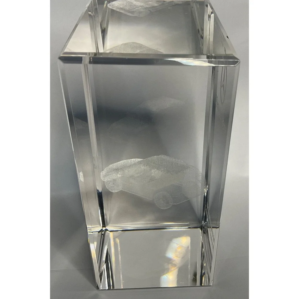 MERCEDES BENZ 3D PAPERWEIGHT CRYSTAL GLASS LASER ETCHED 10 YEAR ALABAMA HISTORY